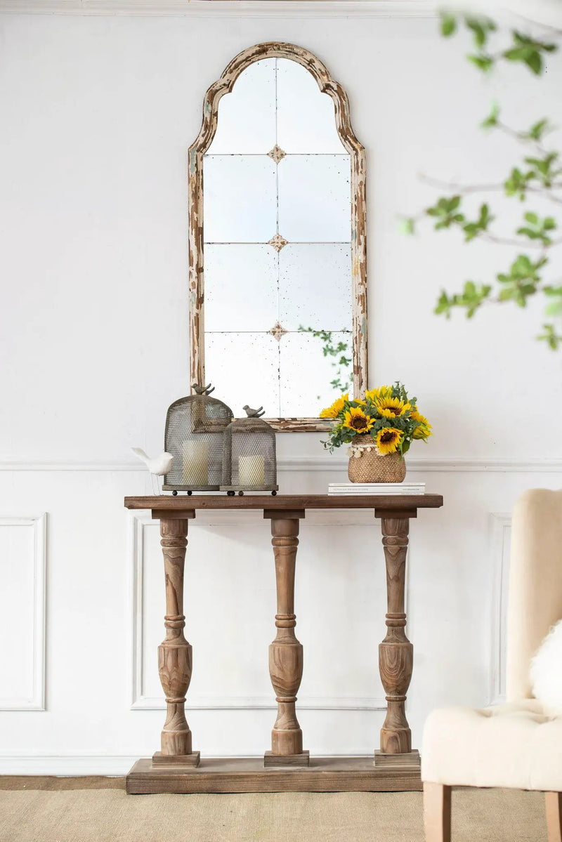 Large & Framed Wall Mirror, Arched Mirror With Decorative Window Look For Living Room - Cream by Unique Piece Furniture
