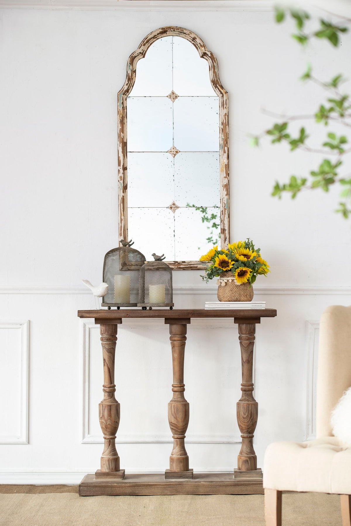 Large & Framed Arched Wall Mirror with Decorative Window Design - Cream, photo 8 of 14