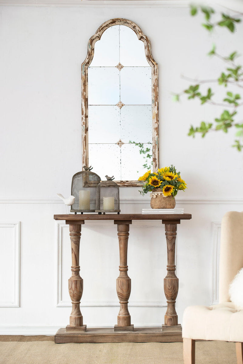 Large & Framed Arched Wall Mirror with Decorative Window Design - Cream, photo 8 of 14