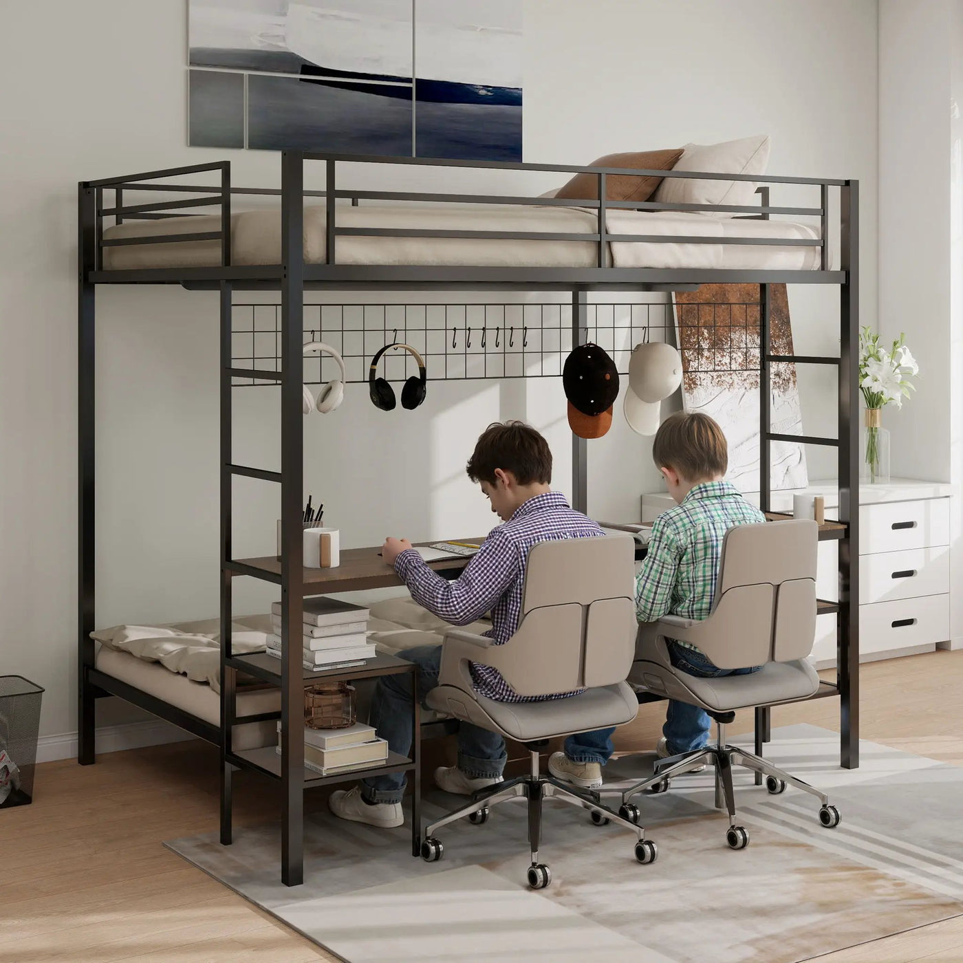 Ethan - Bunk Bed With Desk, Charging Station, Storage Shelves by Unique Piece Furniture