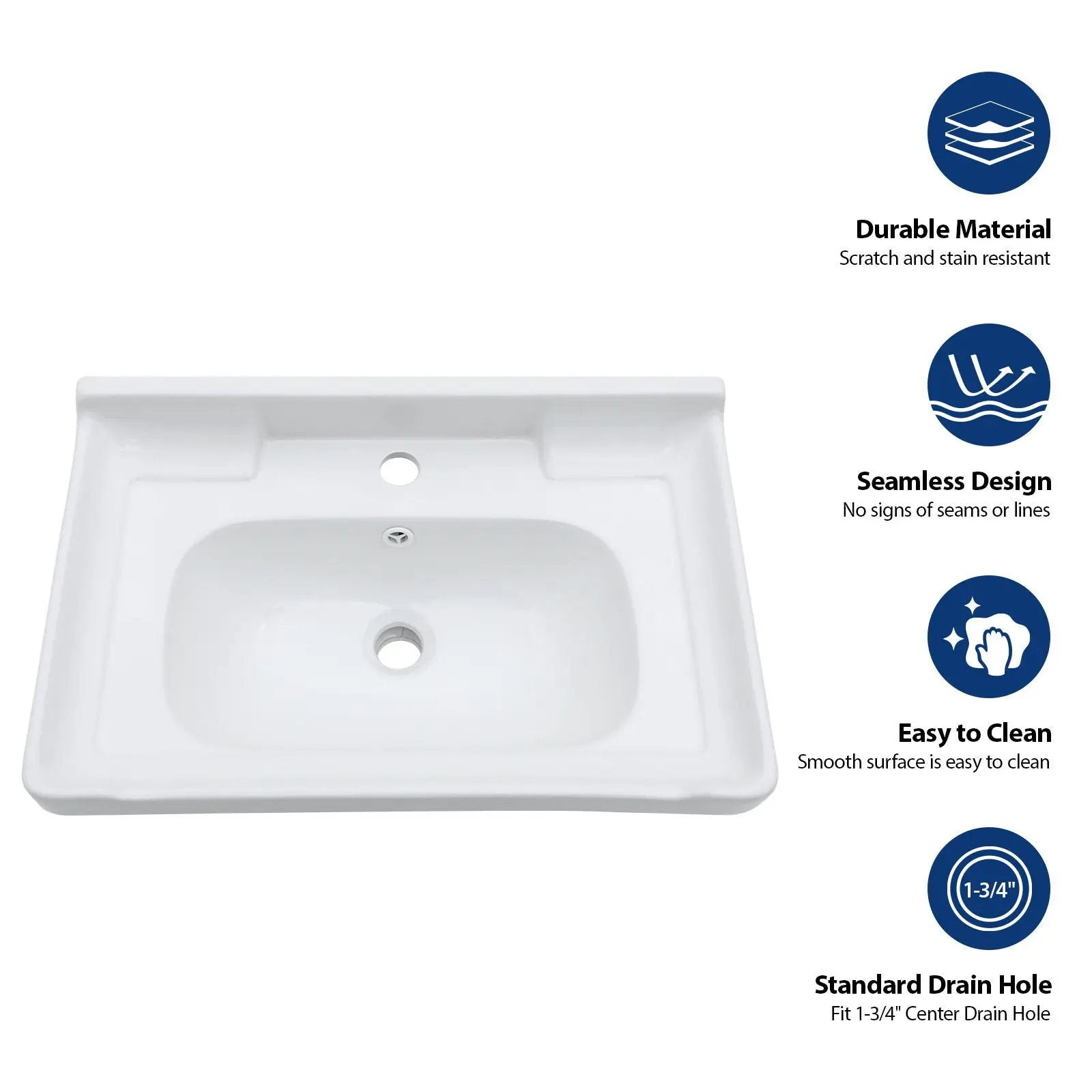 Wall Mounted Rectangular Bathroom Sink With Towel Bar & Overflow - White by Unique Piece Furniture