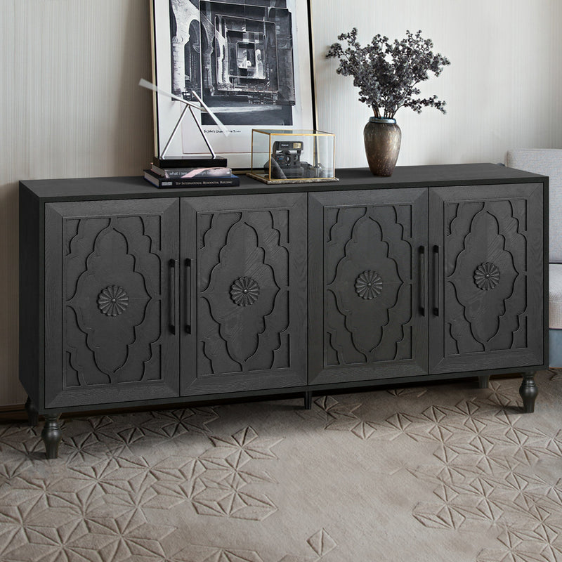Carved Flower Door Large Storage Cabinet with Metal Handle by HouseOfZazla