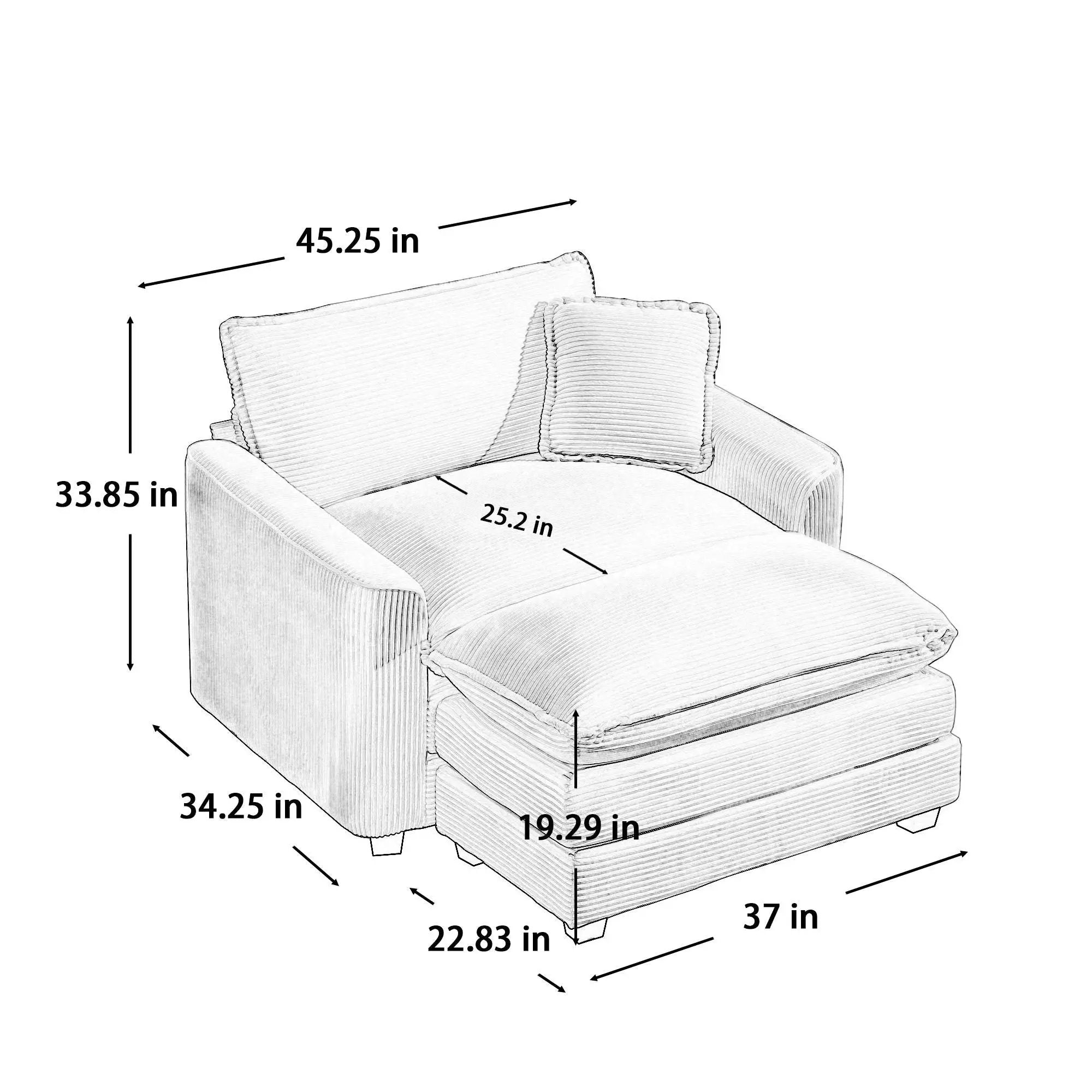 Classic Modern Comfortable Single Chair Deep Seat Sofa With Footstool by Unique Piece Furniture