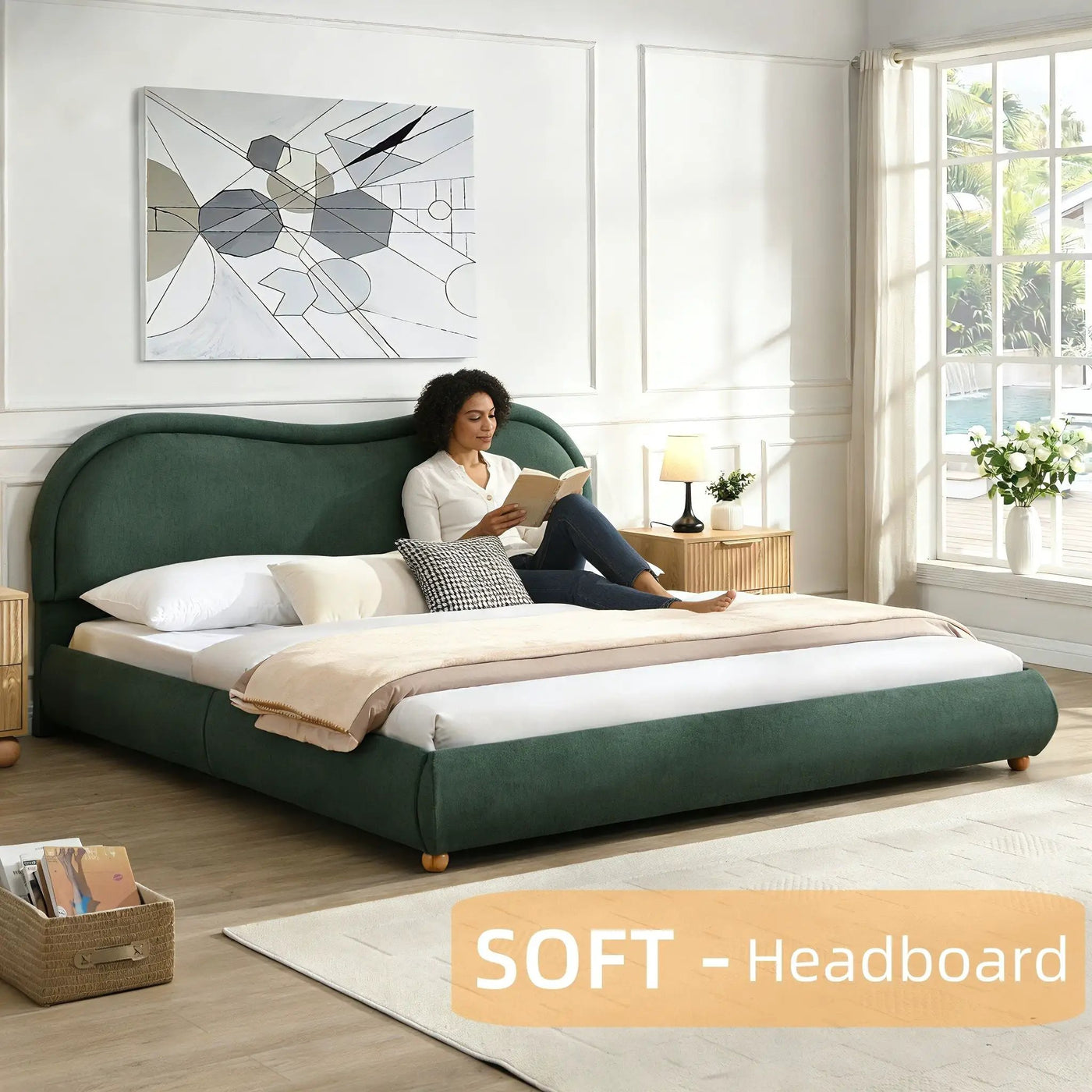 Upholstered Platform Bed Frame With Curved Headboard by HouseOfZazla