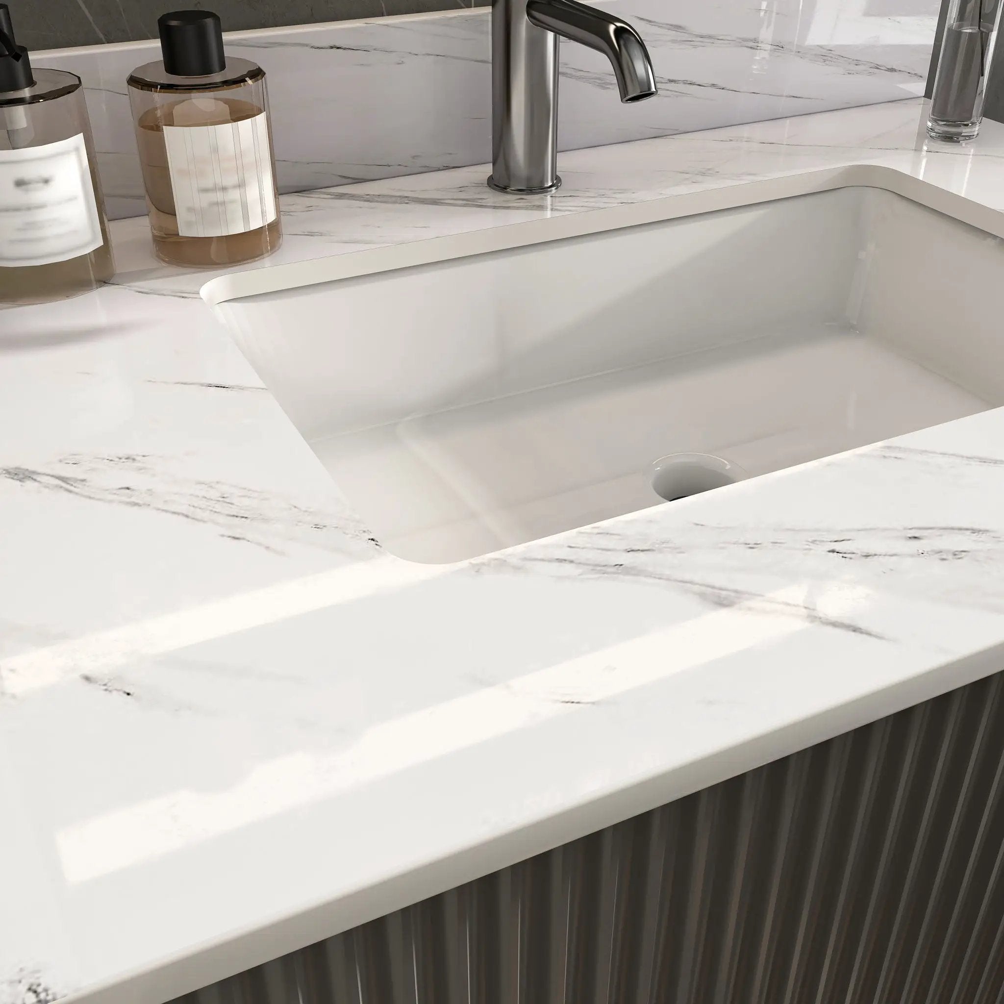 Bianco Carrara Venato Marble Vanity Top With Pre Drilled Faucet Hole And Undermount Sink by HouseOfZazla