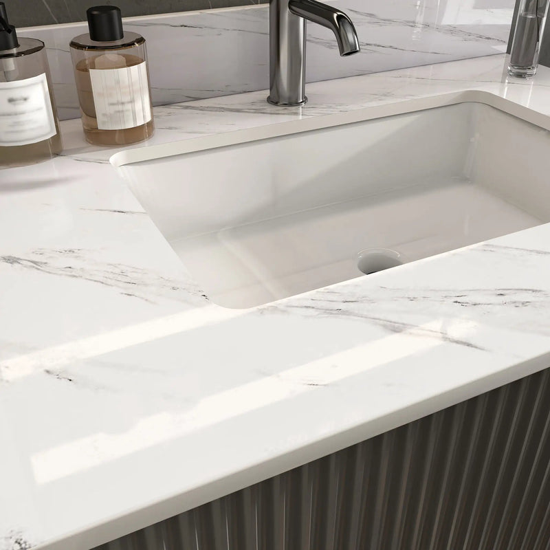 Bianco Carrara Venato Marble Vanity Top With Pre Drilled Faucet Hole And Undermount Sink by HouseOfZazla
