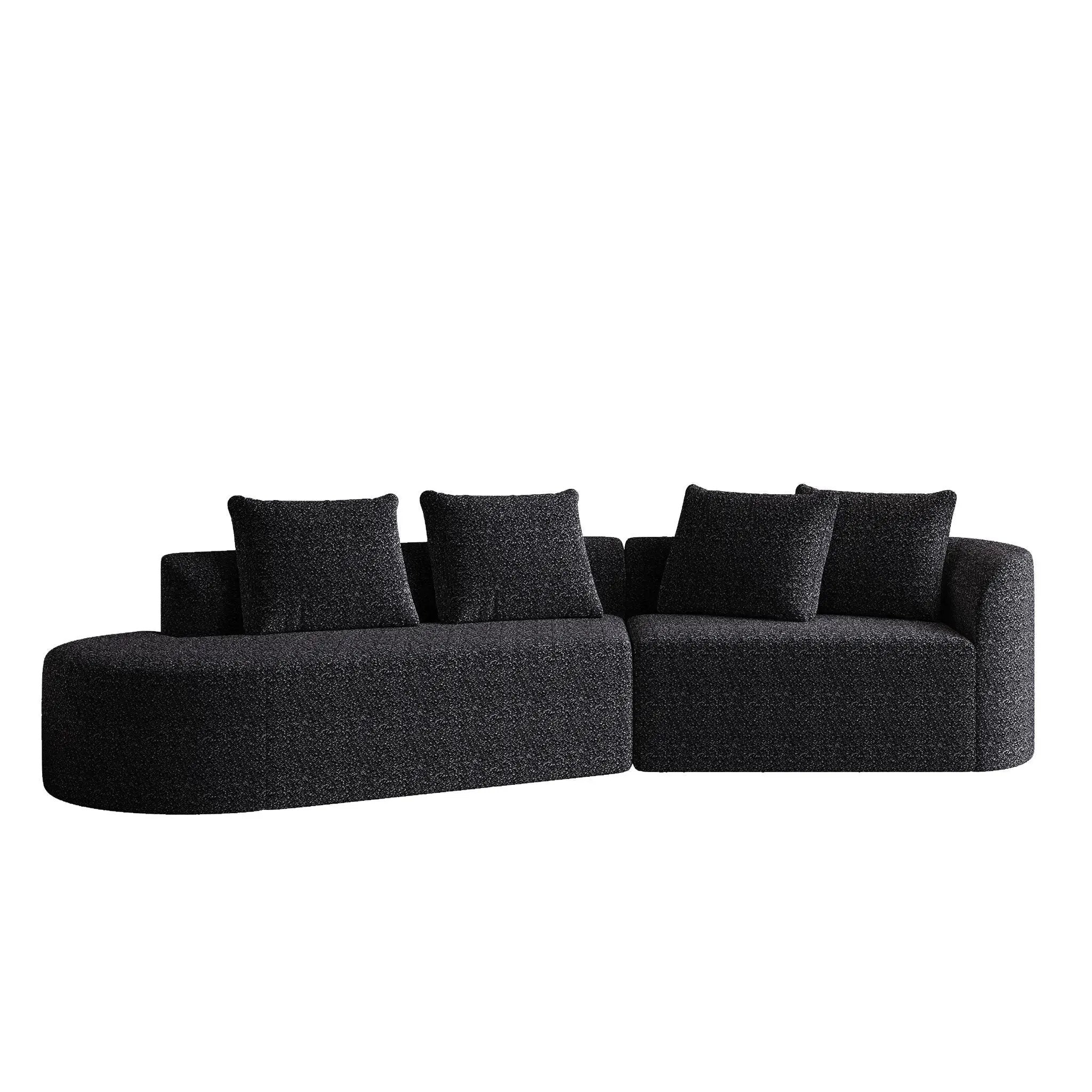 Upholstered Oversized Sectional Sofa, 4 Seater Extra Deep & Wide Seat Curved Cloud Couch With 4 Throw Pillows, Free Combination Living Room - Black by HouseOfZazla