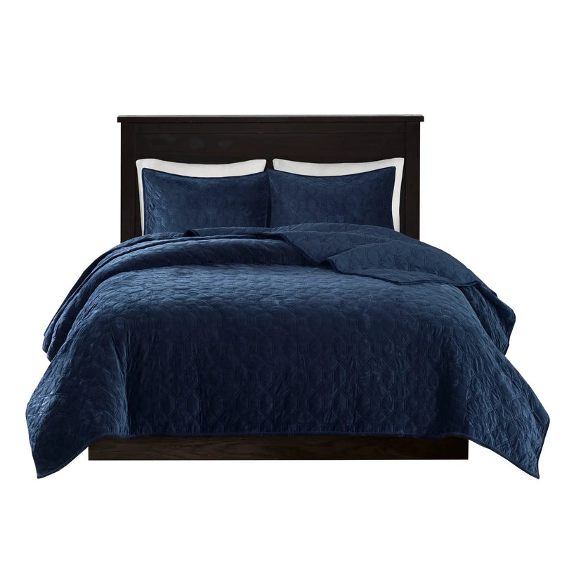 3 Piece Velvet Quilt Set Navy King/Cal King by HouseOfZazla
