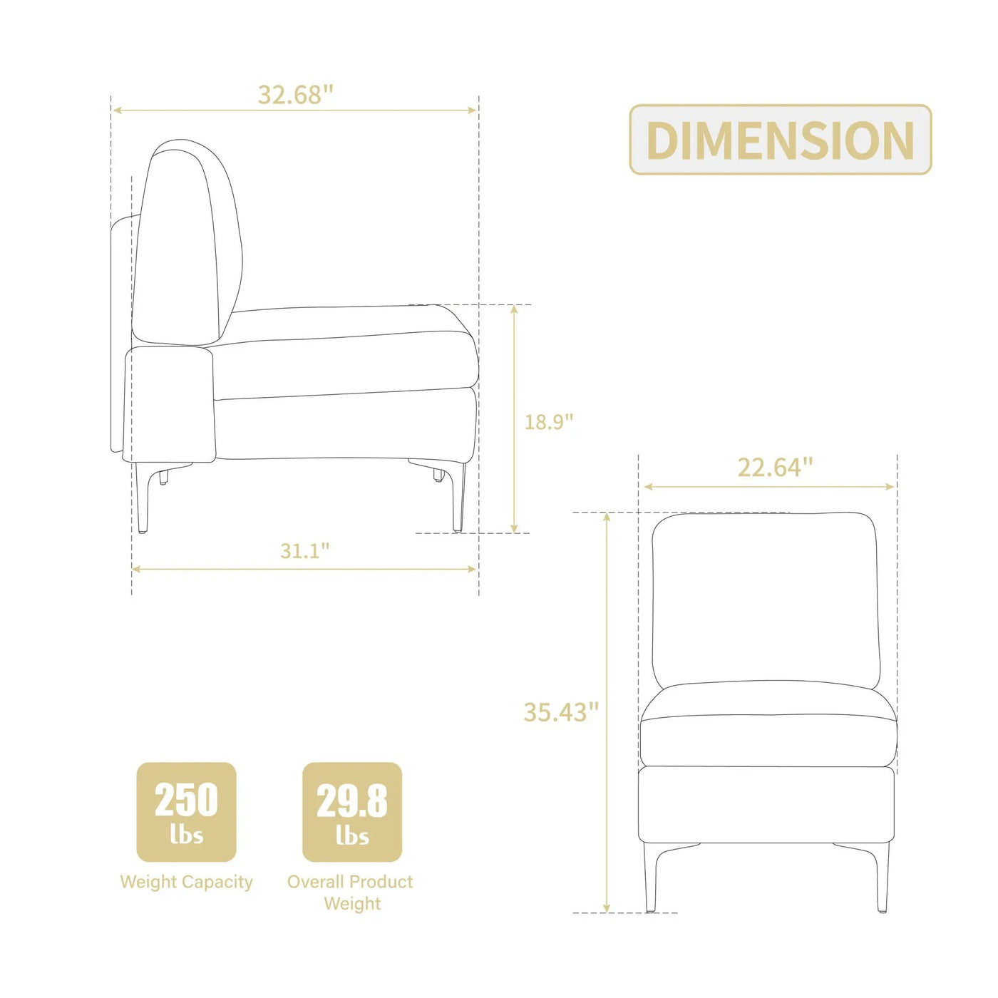 Single Couch Modular Armless Accent Chair With Back Cushion by HouseOfZazla