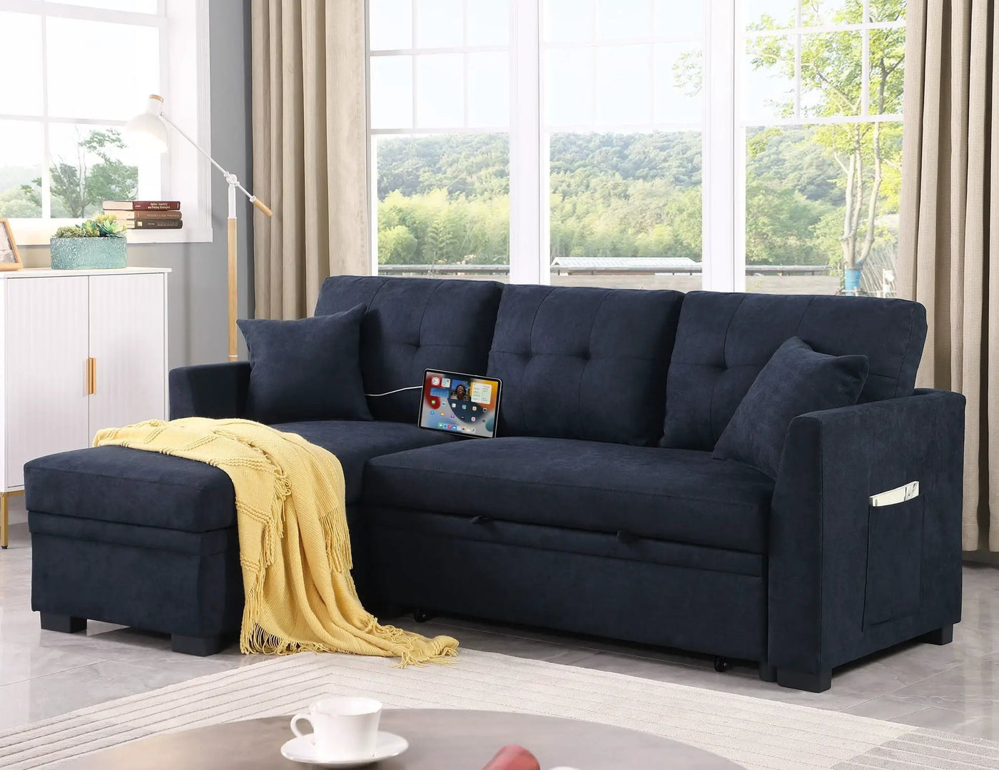 Sectional Sofa Bed L Shaped Sofa Couch Bed With USB Port, Reversible Chaise With Storage by HouseOfZazla