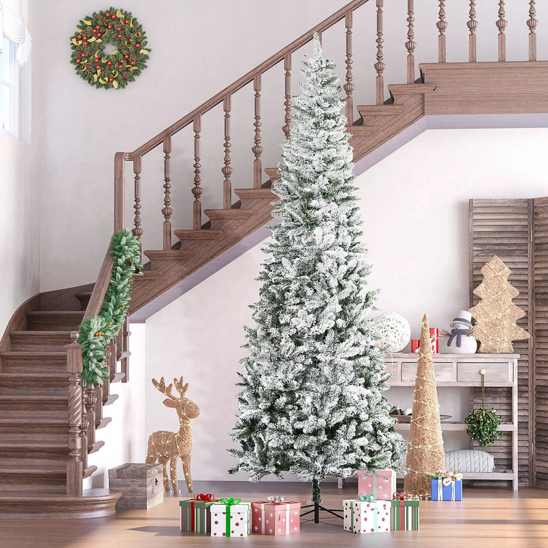 HOMCOM 9ft Unlit Snow-Flocked Slim Pine Artificial Christmas Tree by HouseOfZazla