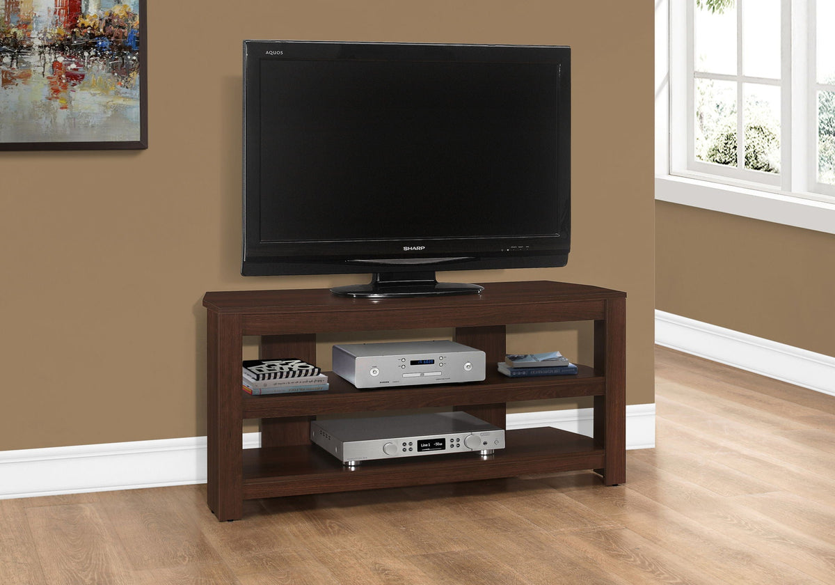 Cherry Wood TV Stand Console with Storage Shelves - Dark Brown
