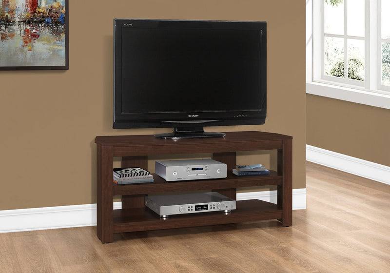 Cherry Wood TV Stand Console with Storage Shelves - Dark Brown