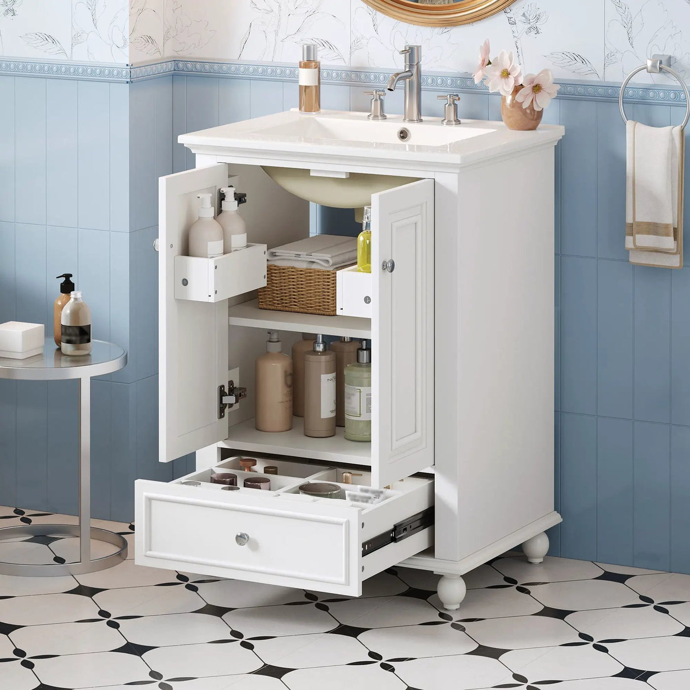 Modern Bathroom Vanity With Sink, Cabinet With Drawer And Dividers, Rectangular Storage Unit by HouseOfZazla