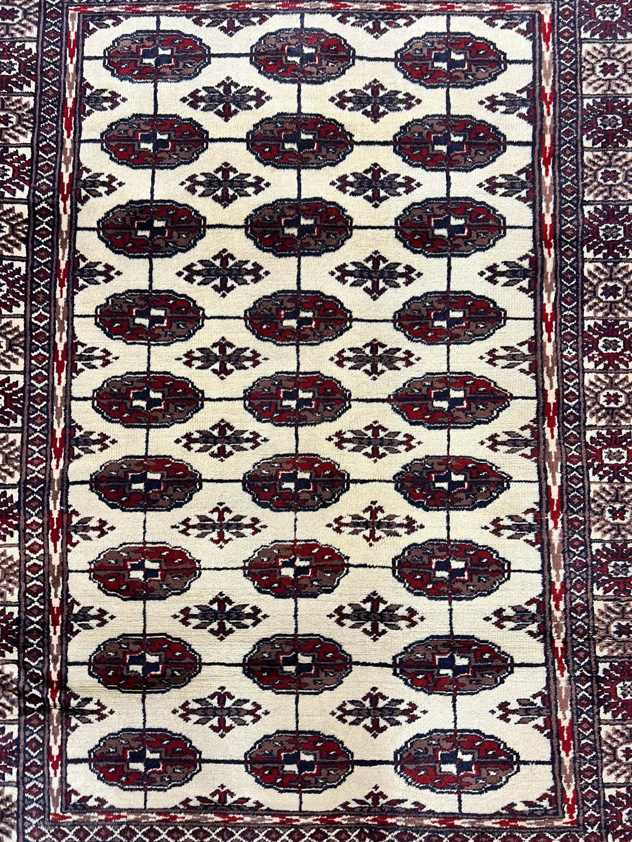 Pakistani Bokhara Rug 4x6, Turkoman Carpet, Vintage Handmade Wool Rug, Ivory by Jewel Rugs