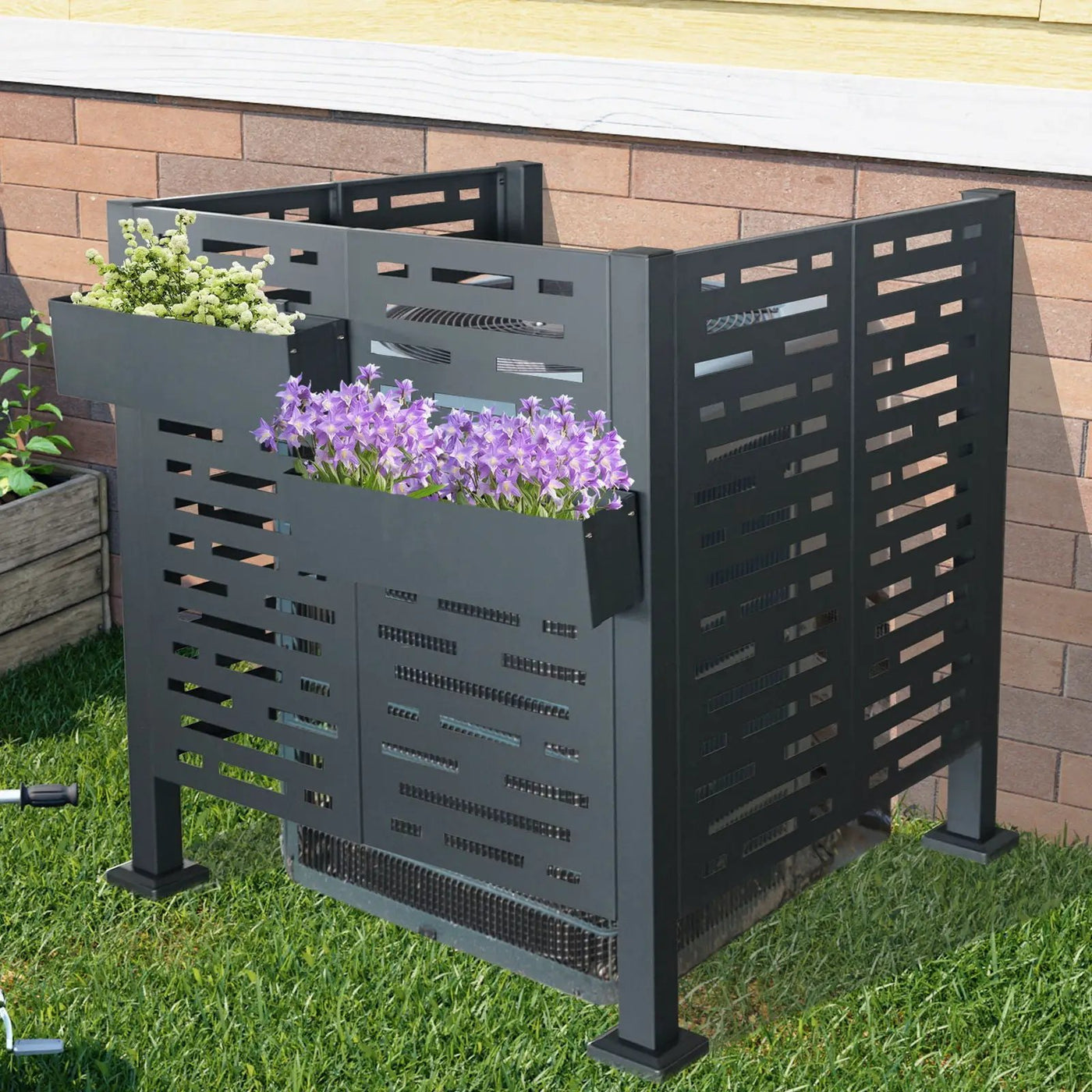 Air Conditioner Fence For Outdoor Units, Metal Privacy Fence Cover, Perfect To Conceal Air Conditioning Units, 3 Fence Panel by HouseOfZazla