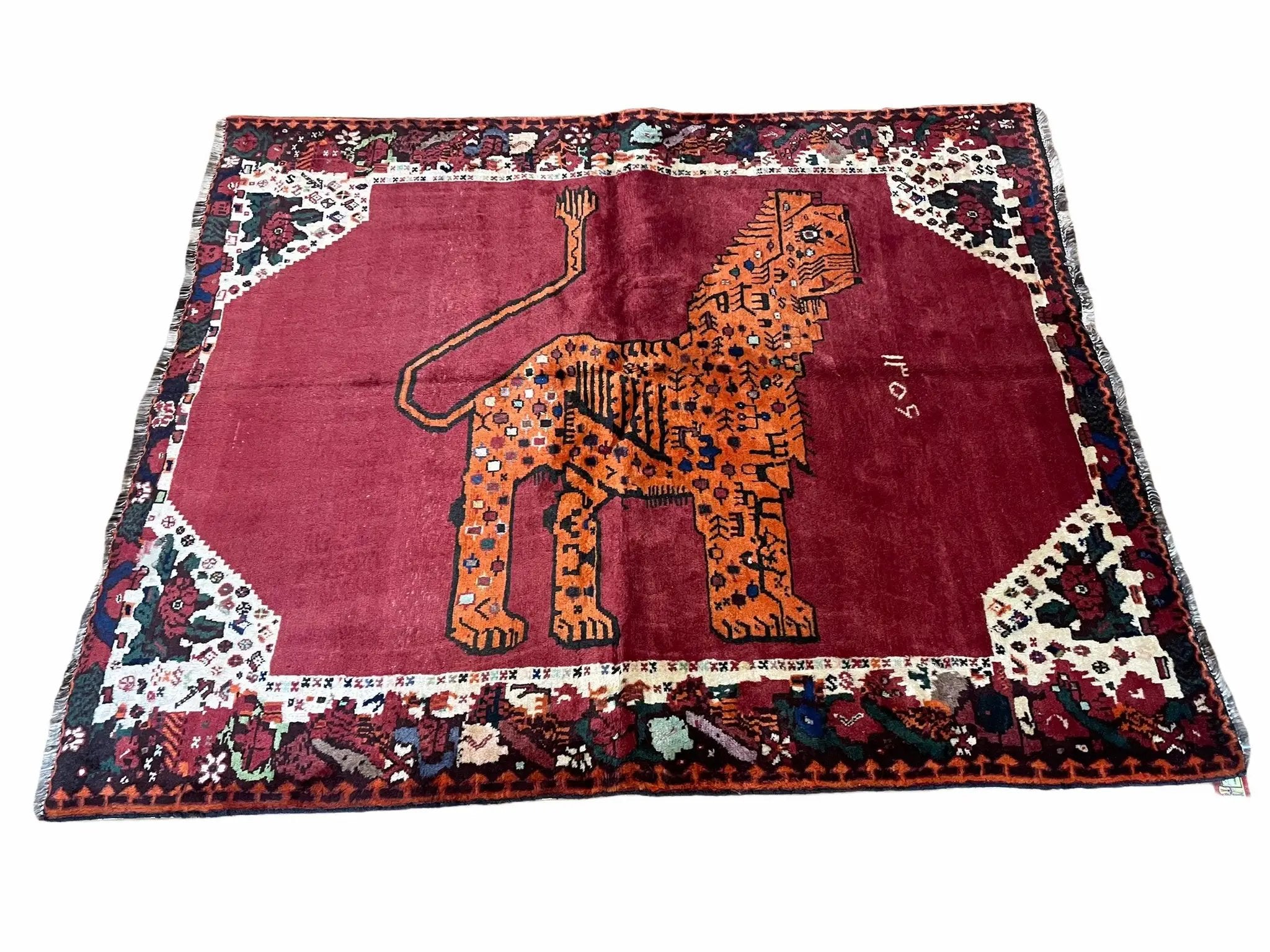 5 X 6 Handmade Rug Zagros Quality Wool Rug Lion Organic Dyes Red Leopard Tribal by Jewel Rugs