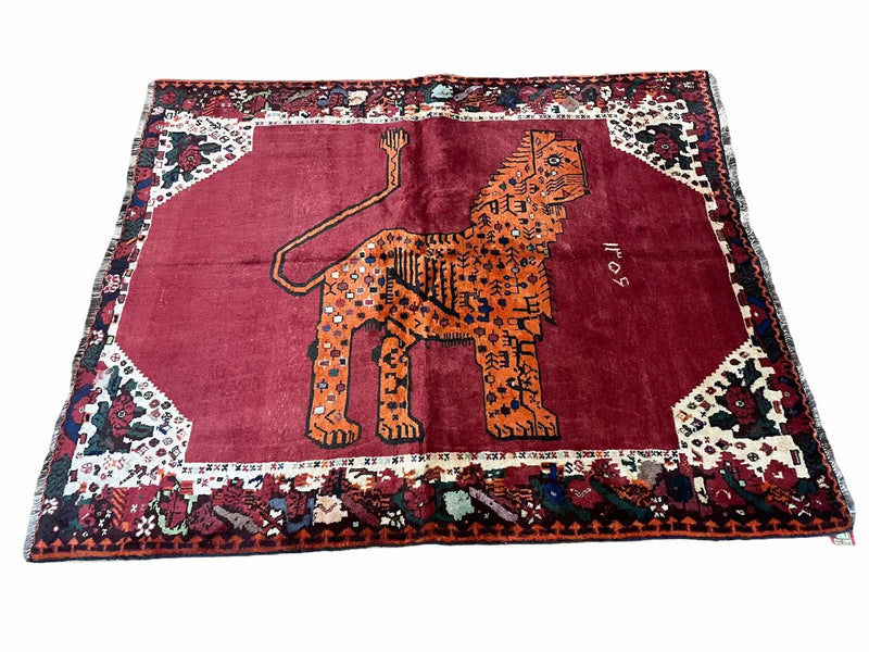 5 X 6 Handmade Rug Zagros Quality Wool Rug Lion Organic Dyes Red Leopard Tribal by Jewel Rugs