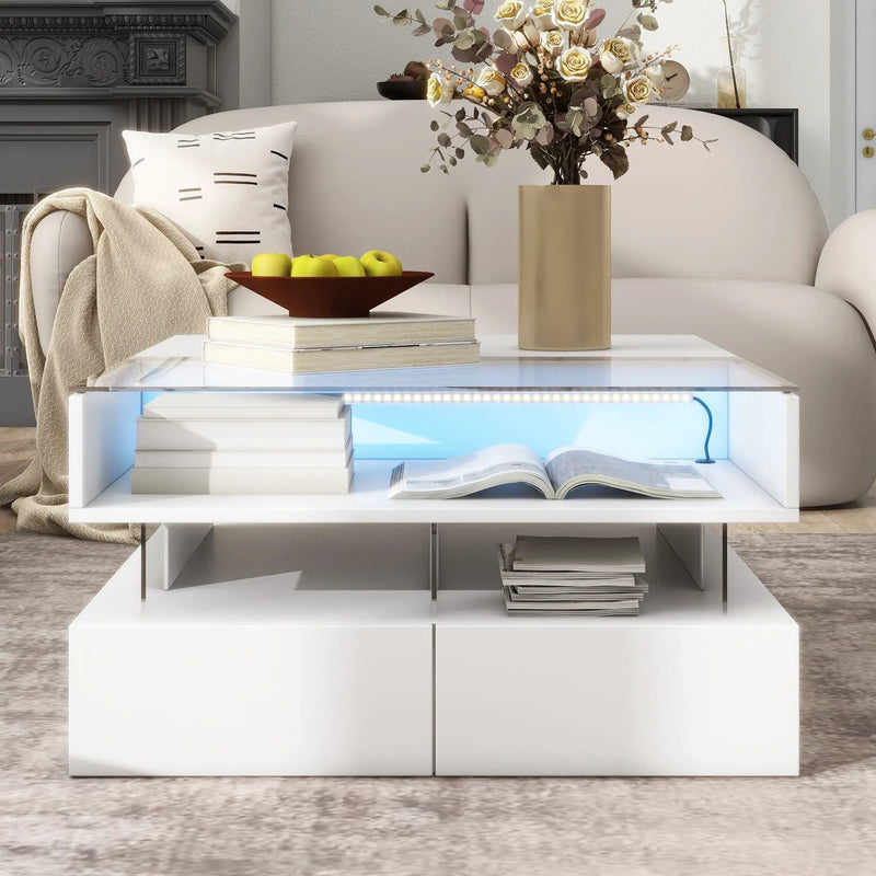 Lift Top Coffee Table With 2 Drawers, Hidden Space And LED Lights For Living Room by HouseOfZazla
