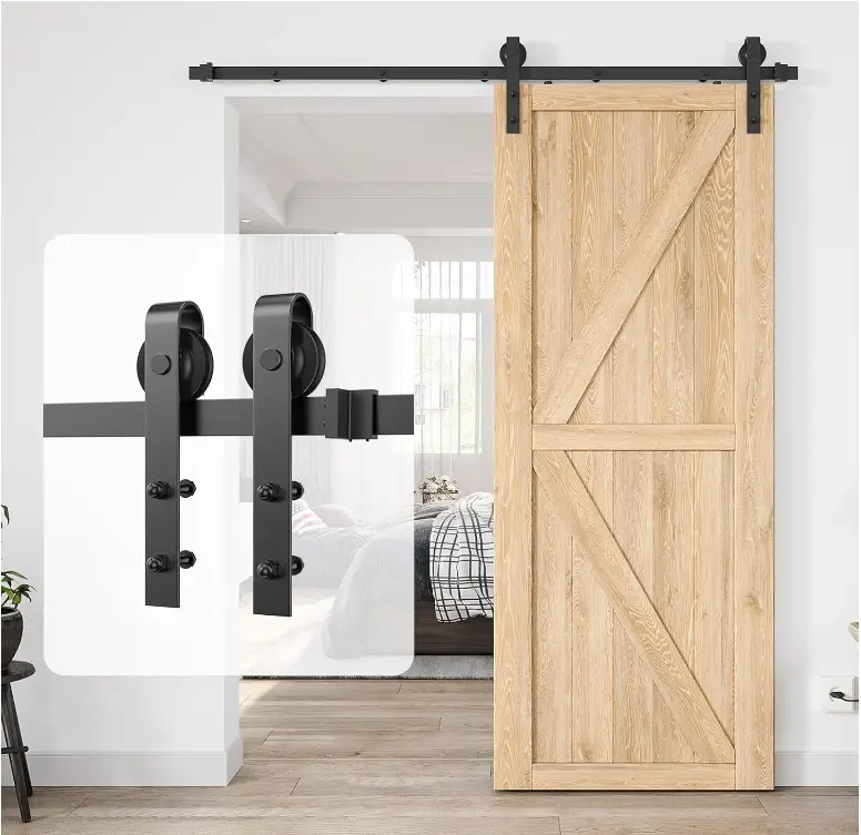 8 FT Double Sliding Barn Door Track and Handle Hardware Kit by HouseOfZazla
