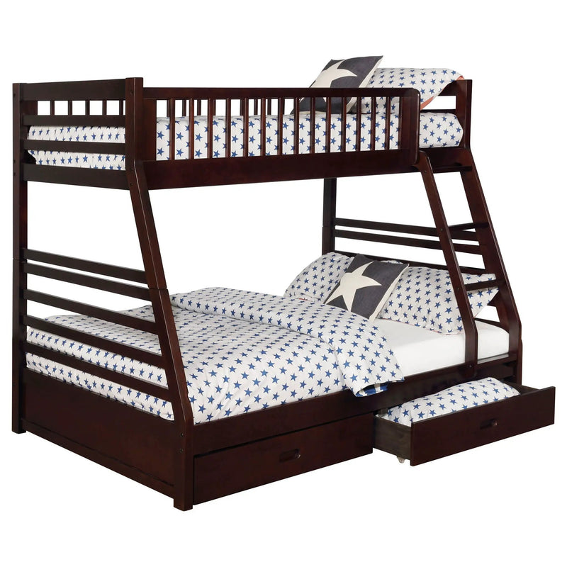 Ashton 2-drawer Wood Twin Over Full Bunk Bed Cappuccino by Unique Piece Furniture