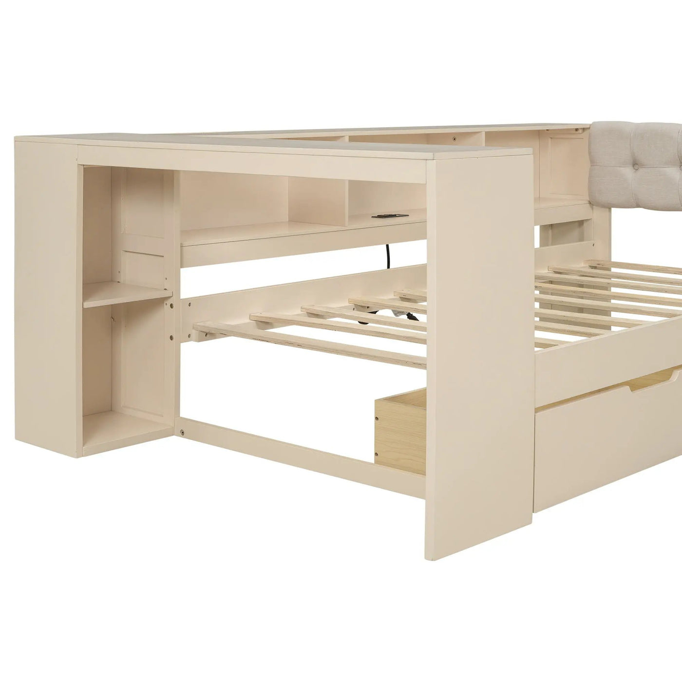 Upholstered Headboard Platform Bed With Storage Shelves, Drawers, Charging Station by HouseOfZazla