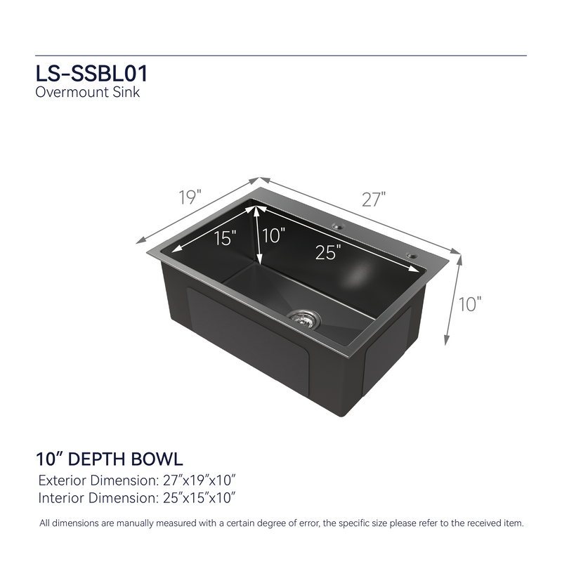 Stainless Steel Kitchen Sink, 27″x19″ Single Bowl, Overmount Handmade Sink by HouseOfZazla