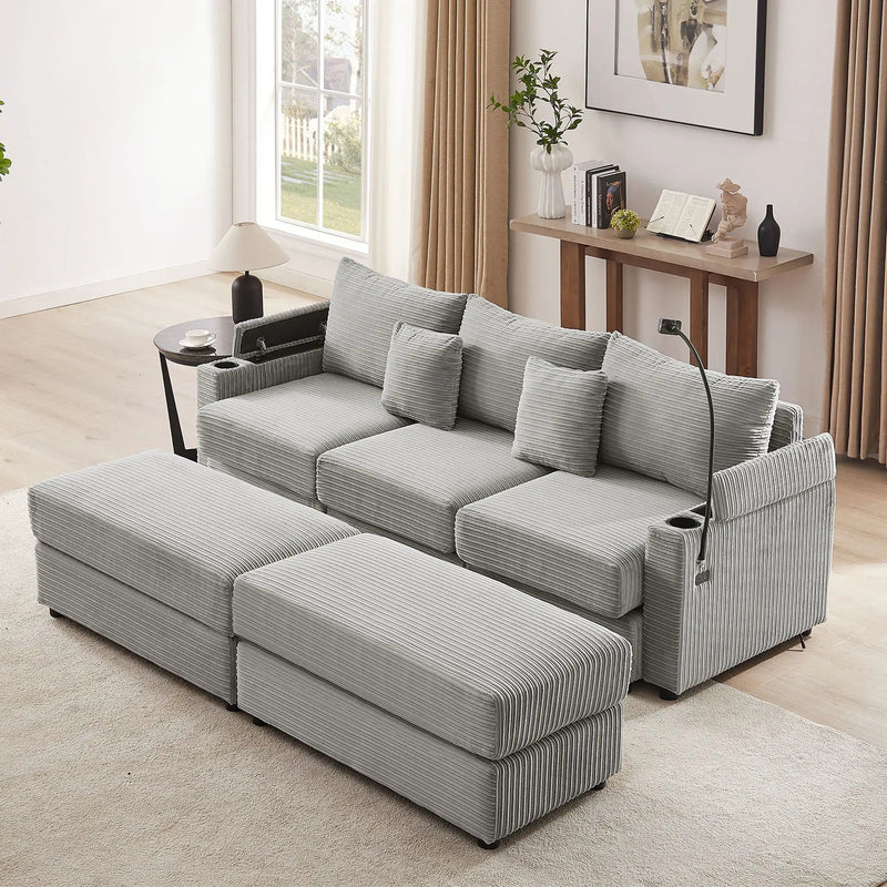 Modern Style Loveseat Sofa Sectional Sofa Couch With Storage Space, A Movable Ottoman, Two USB Ports, Two Cup Holders, A Phone Holder For Living Room by HouseOfZazla