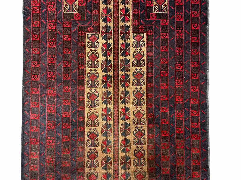 3 X 3.5 New Vintage Handmade Wool Rug Tribal Turkoman Balouch Red Prayer Rug by Jewel Rugs