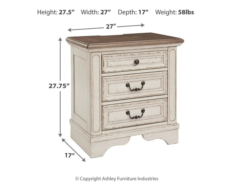 Realyn - Three Drawer Night Stand - White / Brown / Beige by Unique Piece Furniture