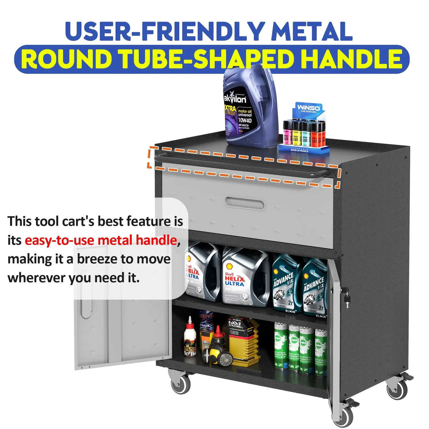 Sturdy And Durable Metal Tool Cabinet For Garage With Wheels Mobile Heavy Duty Storage Cabinet With 1 Drawer And 2 Locking Doors by HouseOfZazla