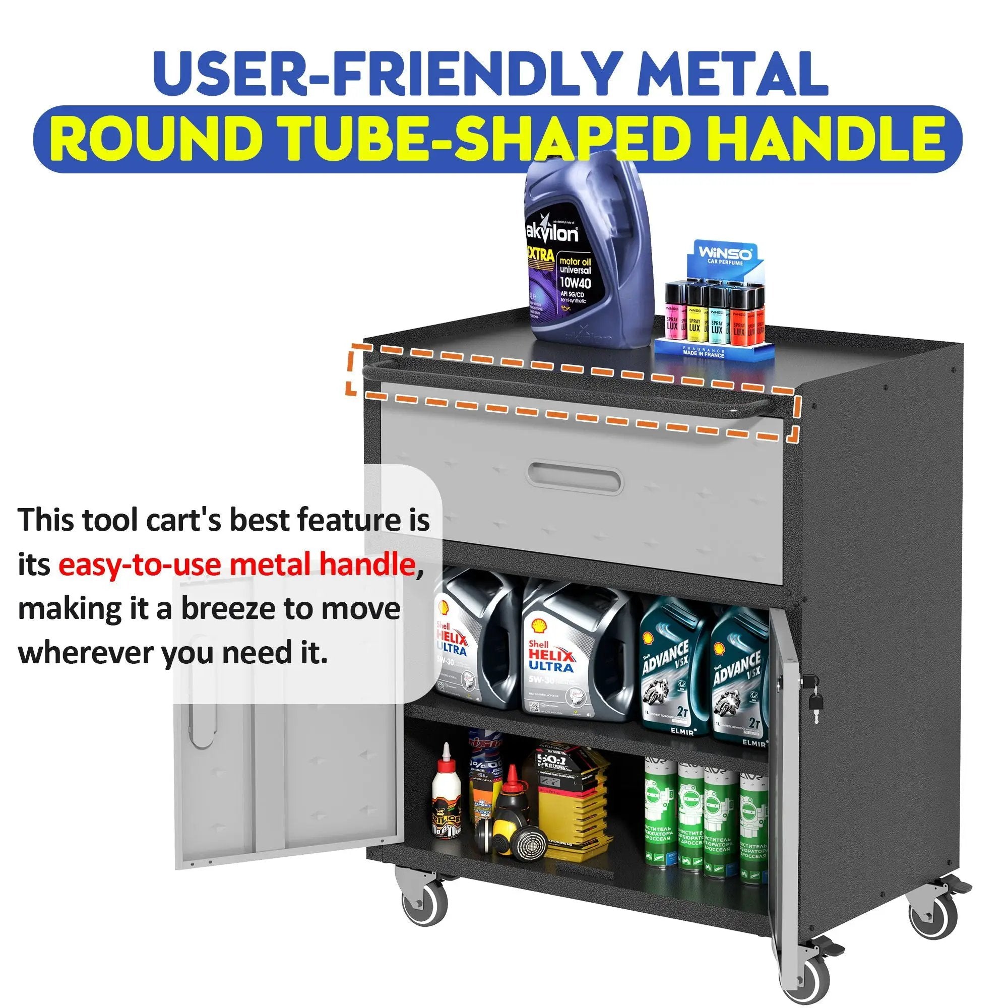 Sturdy And Durable Metal Tool Cabinet For Garage With Wheels Mobile Heavy Duty Storage Cabinet With 1 Drawer And 2 Locking Doors by HouseOfZazla