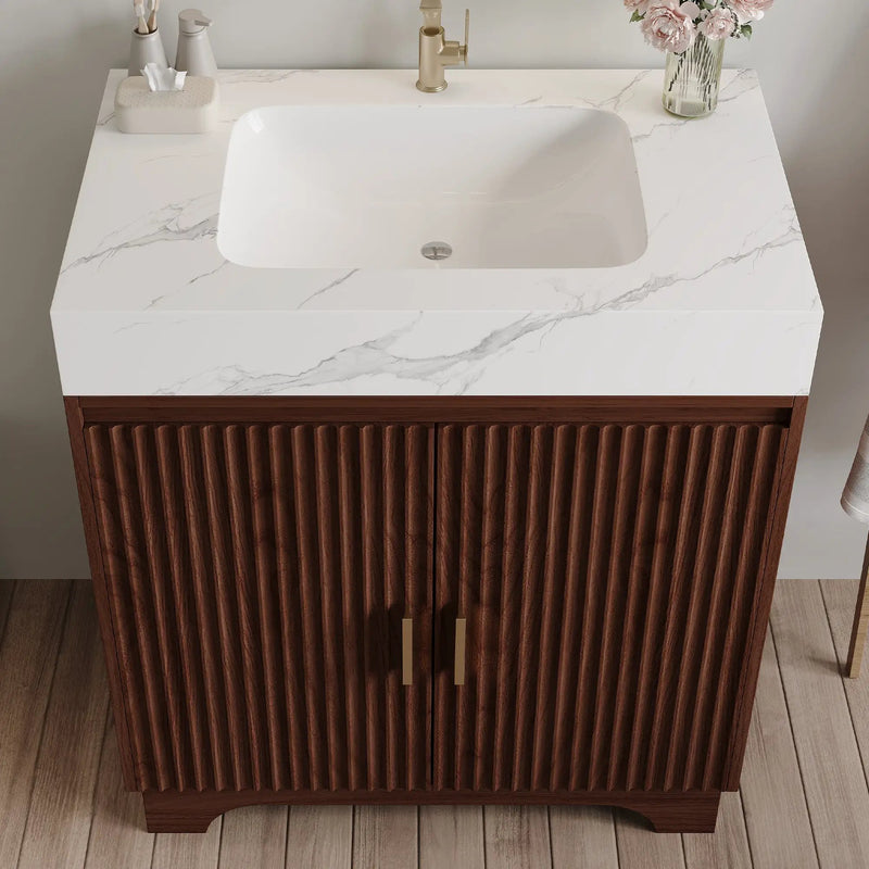 30" Freestanding Sintered Stone Countertop Bathroom Vanity with Ceramic Sink by HouseOfZazla