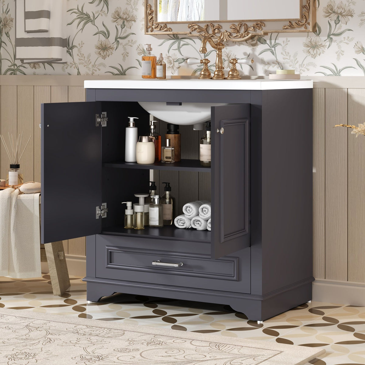 Bathroom Vanity With Sink, Cabinet & 2 Soft Closing Doors & Adjustable Shelf, photo 15 of 28