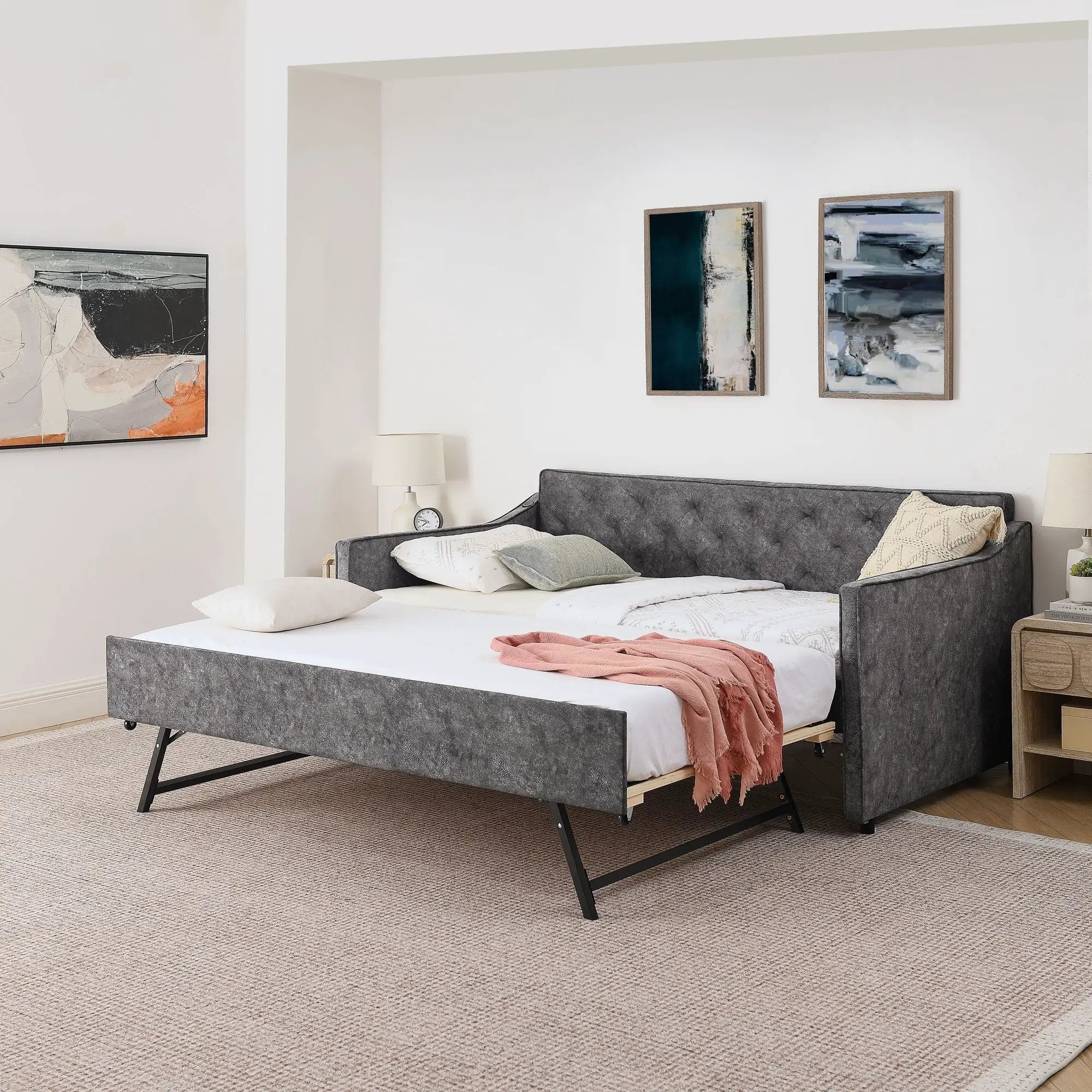 Daybed With Pop Up Trundle And USB Charging Armrest by Unique Piece Furniture