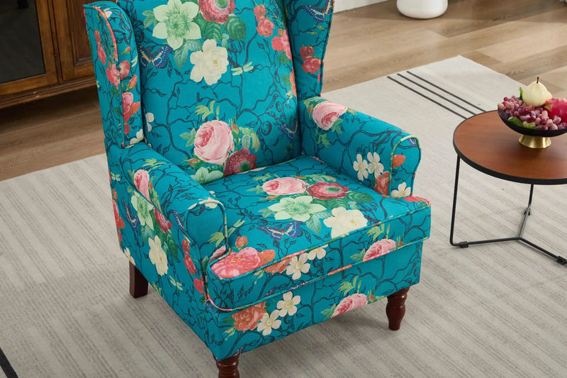 Modern Accent Chair with Retro Wood Legs - Floral by HouseOfZazla