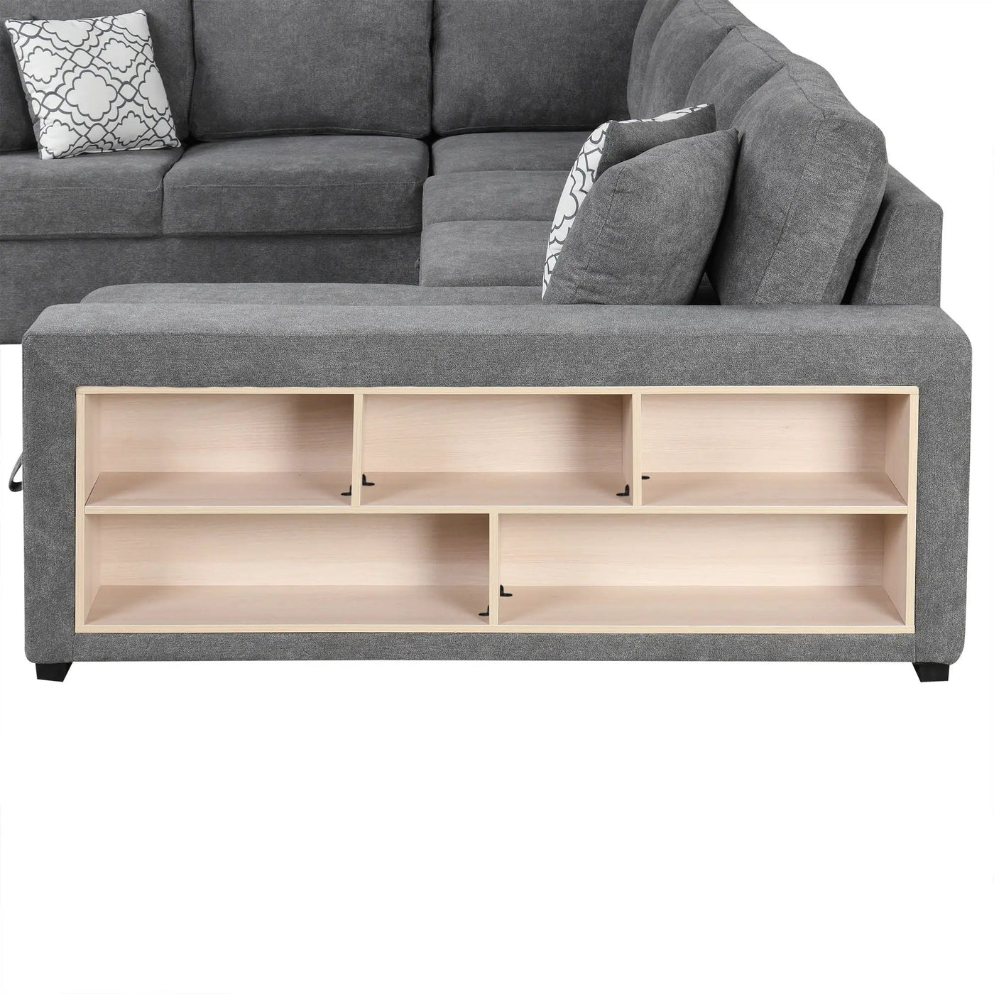 U-Shaped Sectional Sofa Pull-Out Sofa Bed With Two USB Ports, A Storage Chaise Lounge And Four Back Pillows For Living Room by HouseOfZazla