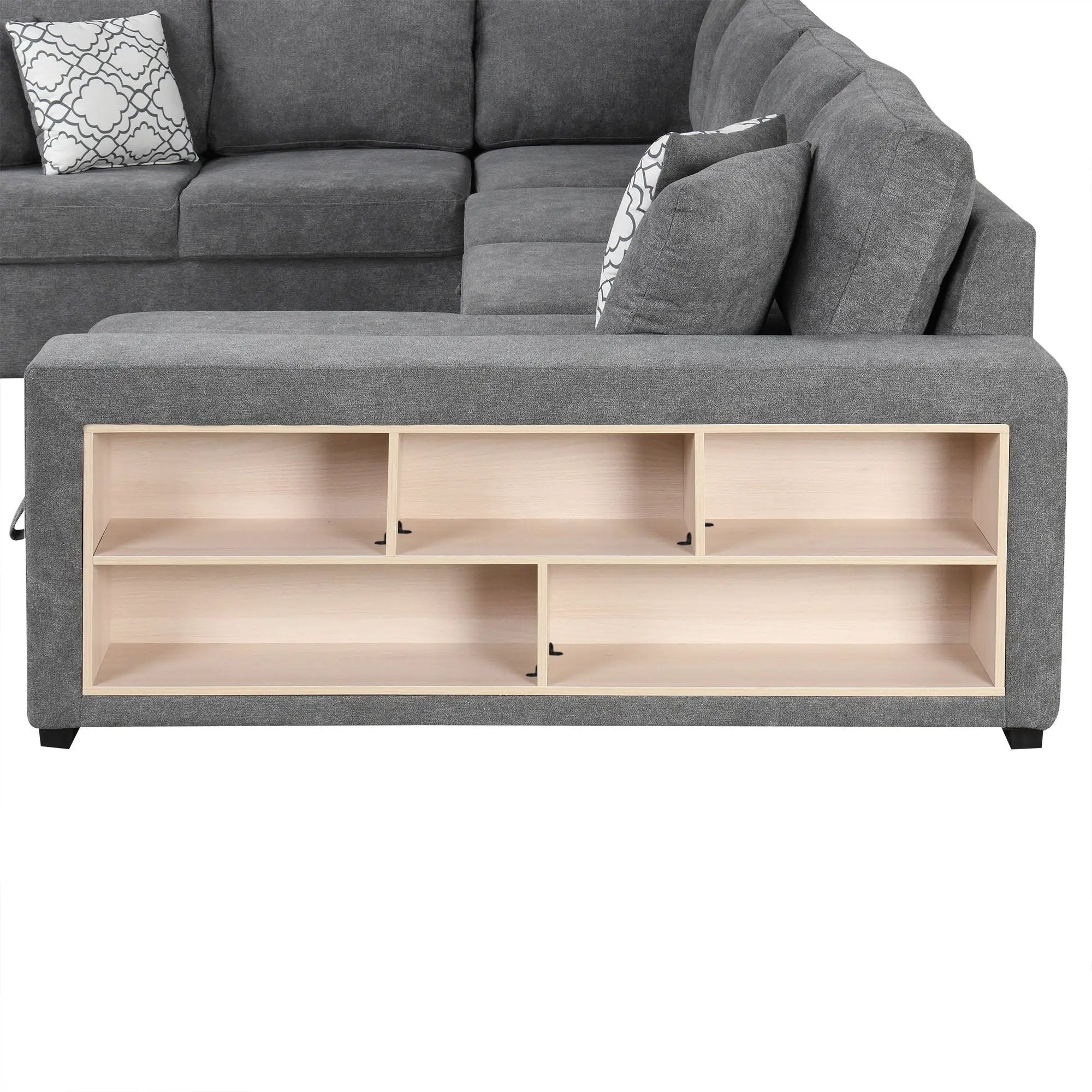 U-Shaped Sectional Sofa Pull-Out Sofa Bed With Two USB Ports, A Storage Chaise Lounge And Four Back Pillows For Living Room by HouseOfZazla
