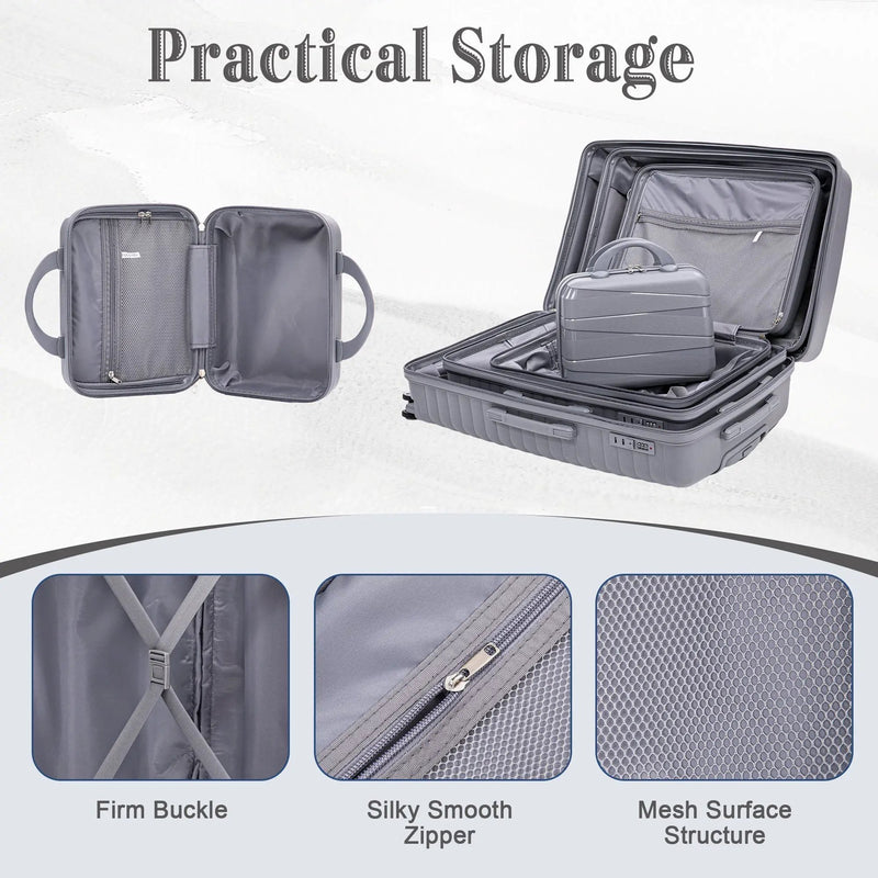 4-Piece PP Spinner Wheel Luggage Set with Cosmetic Case, Light Gray by HouseOfZazla