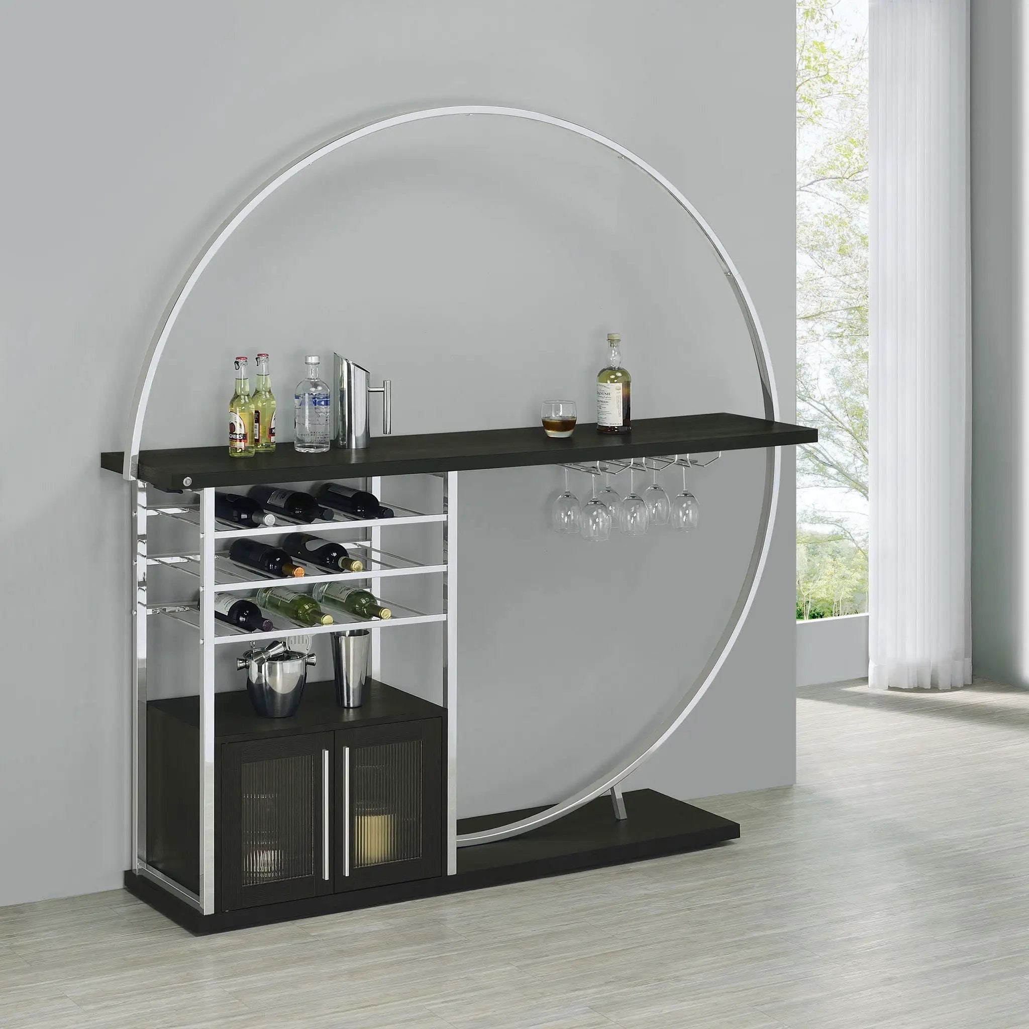 Risley 2-door Circular LED Wine Cabinet Dark Charcoal by Unique Piece Furniture