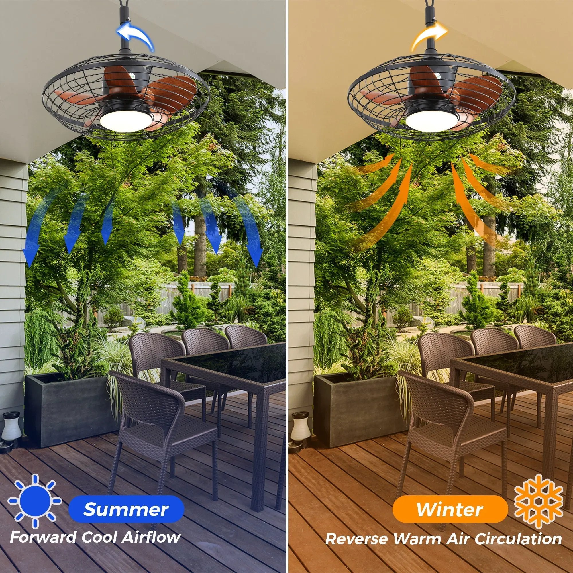 20" Downrod Mount Ceiling Fan LED 18W 3 Cct 5 ABS Blades DC Motor With Hanging And Hook For Outside Patios Pergola - Black by Unique Piece Furniture