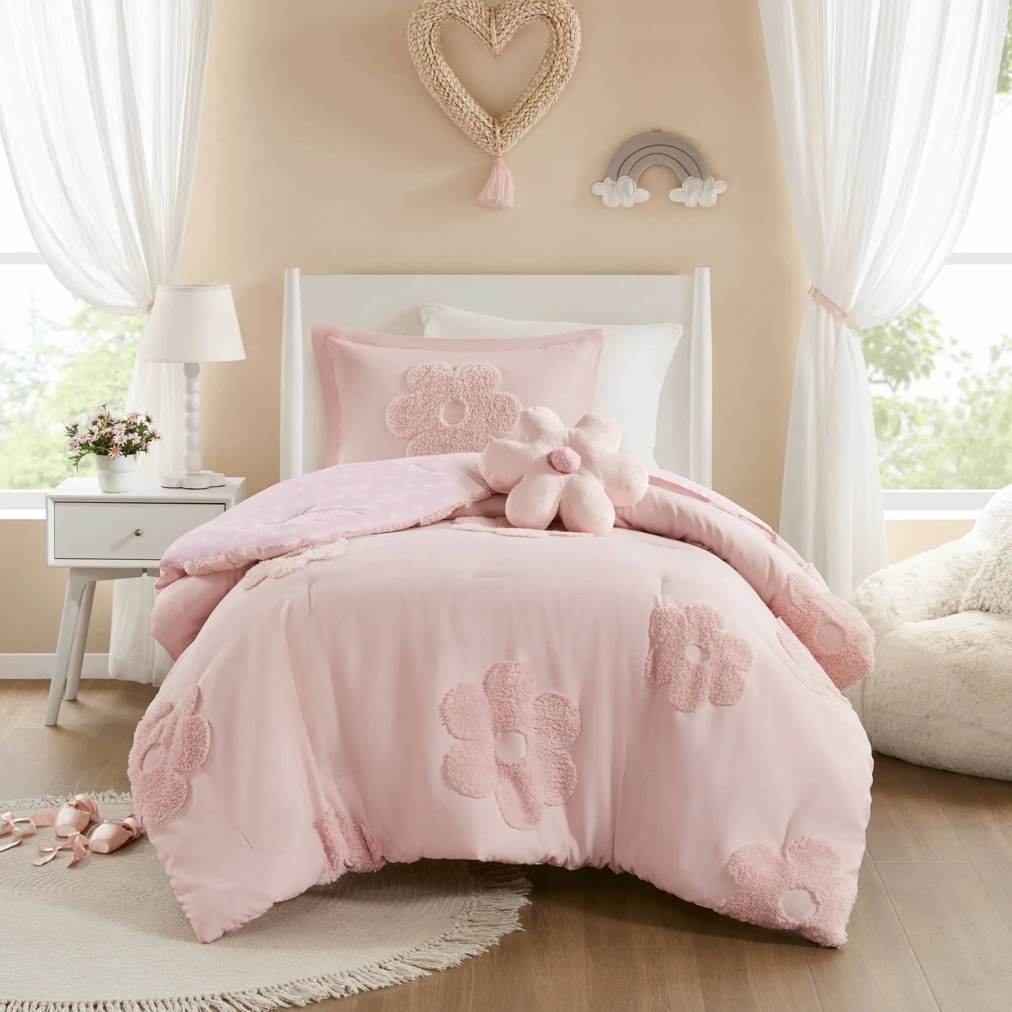 3-Piece Twin Floral Reversible Tufted Chenille Comforter Set by HouseOfZazla