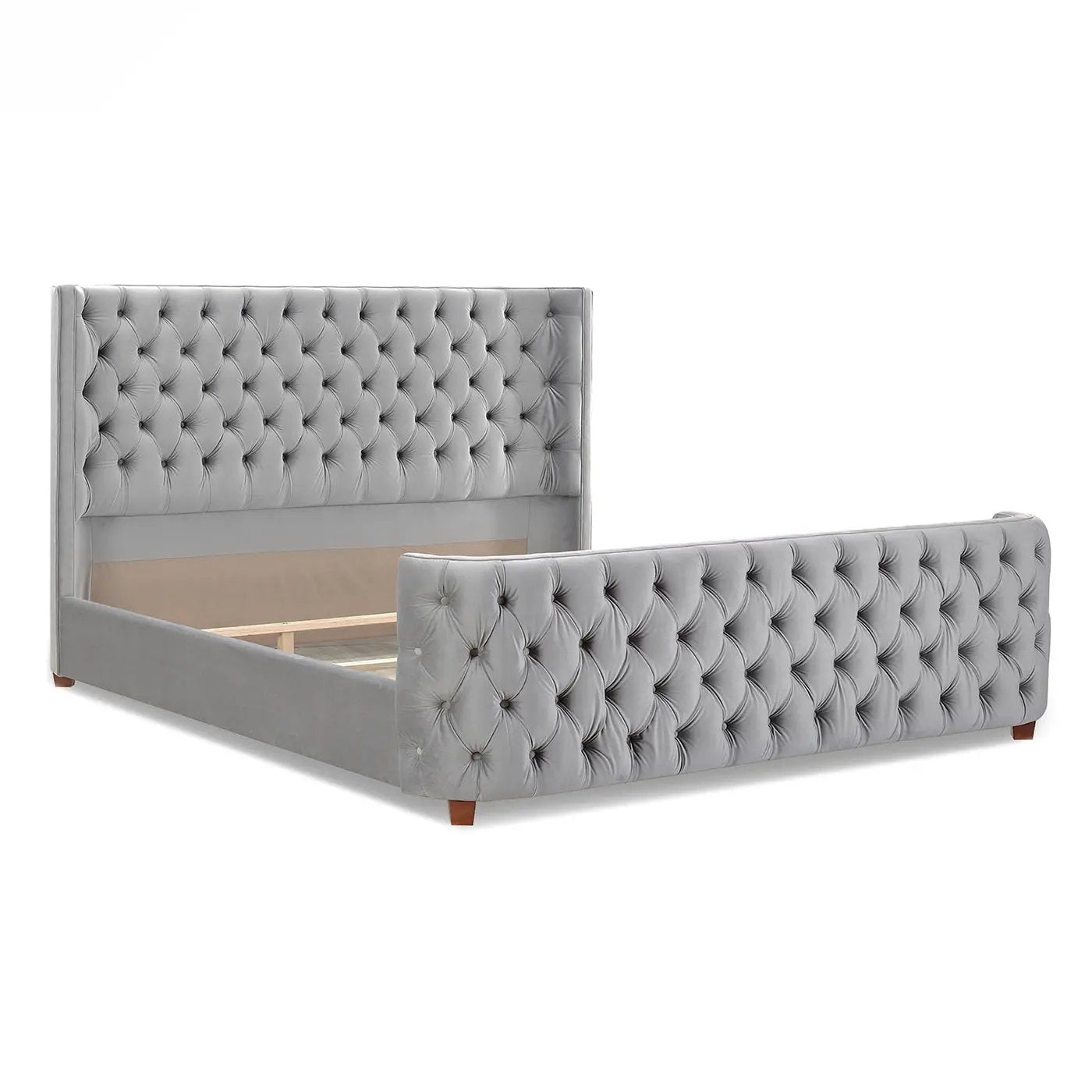 Brooklyn King Tufted Panel Bed Headboard and Footboard Set, Opal Grey Velvet by HouseOfZazla
