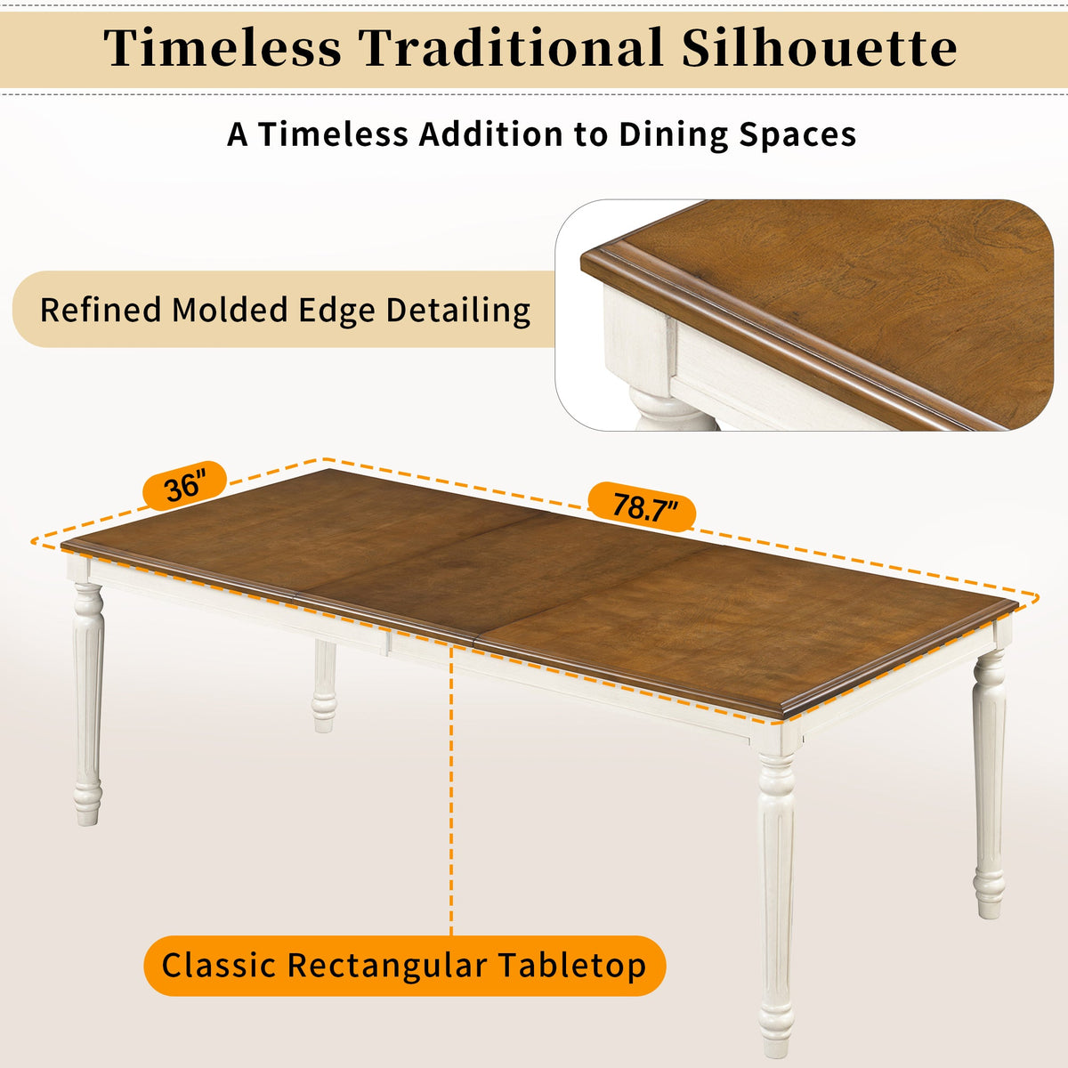 Traditional Rectangular Dining Table with Solid Wood Base - Natural Finish, photo 10 of 10