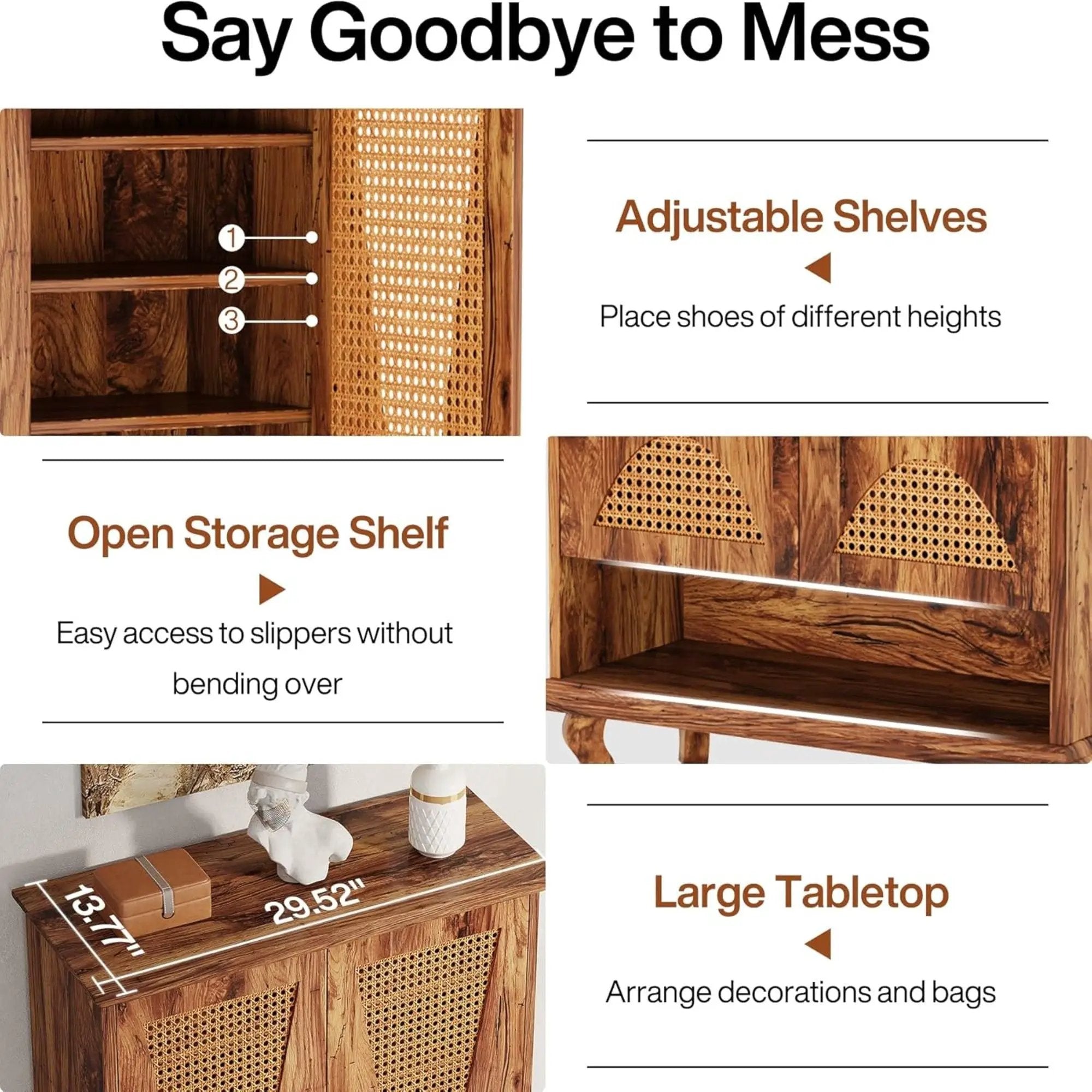 Shoe Cabinet With 5 Tier Freestanding Organizer, Ventilated Doors - Natural Wood by HouseOfZazla
