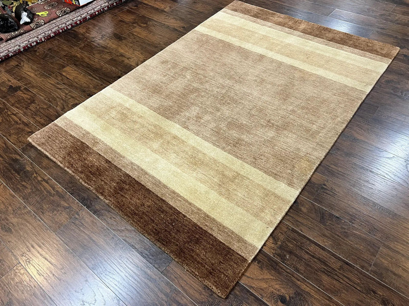Indo Gabbeh Rug 5x8, Contemporary Wool Stripped Modern Area Rug, Hand Knotted Medium Sized Carpet by Jewel Rugs