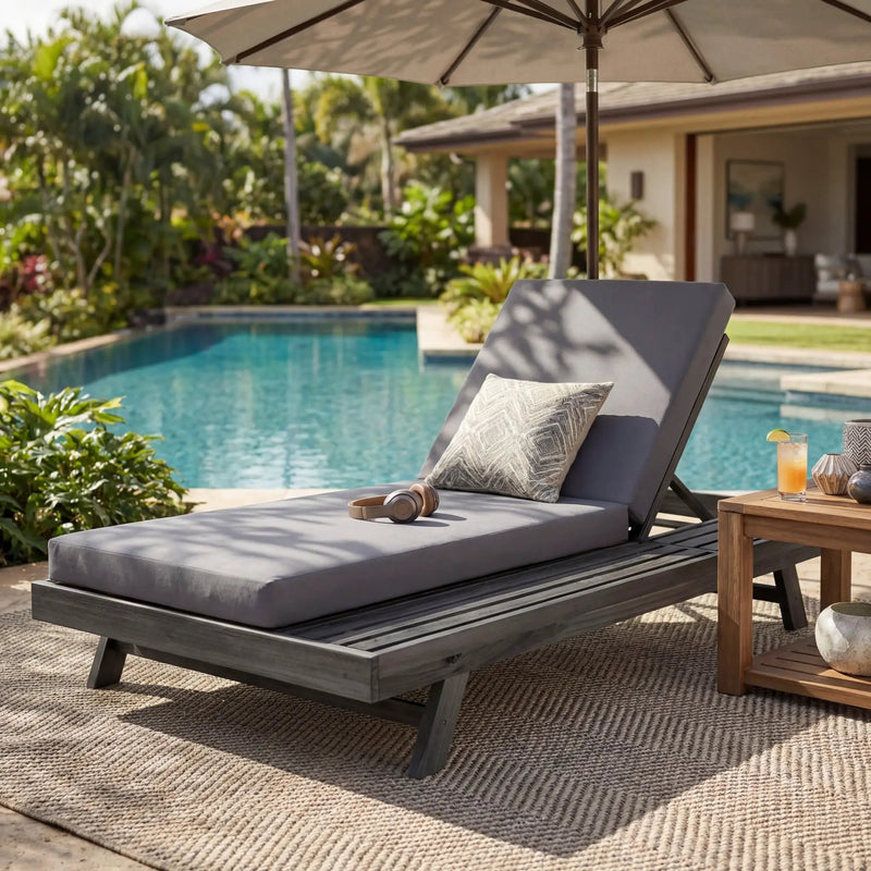 Lounge Chaise Set in Black Acacia Wood with Water-Resistant Cushions by HouseOfZazla