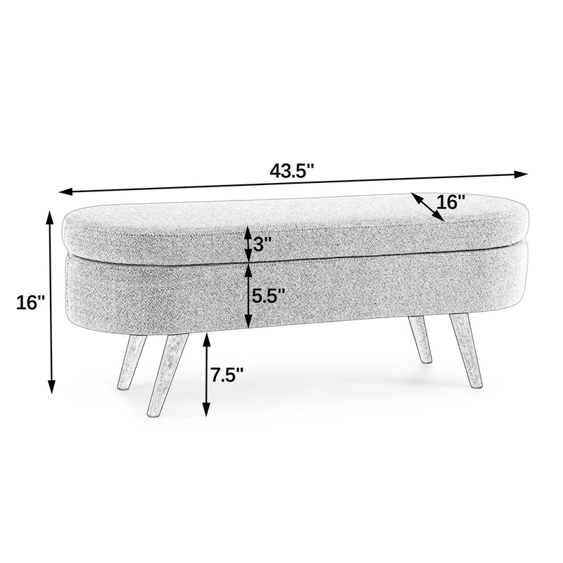 Ottoman Oval Storage Bench with Rubber Wood Legs by HouseOfZazla