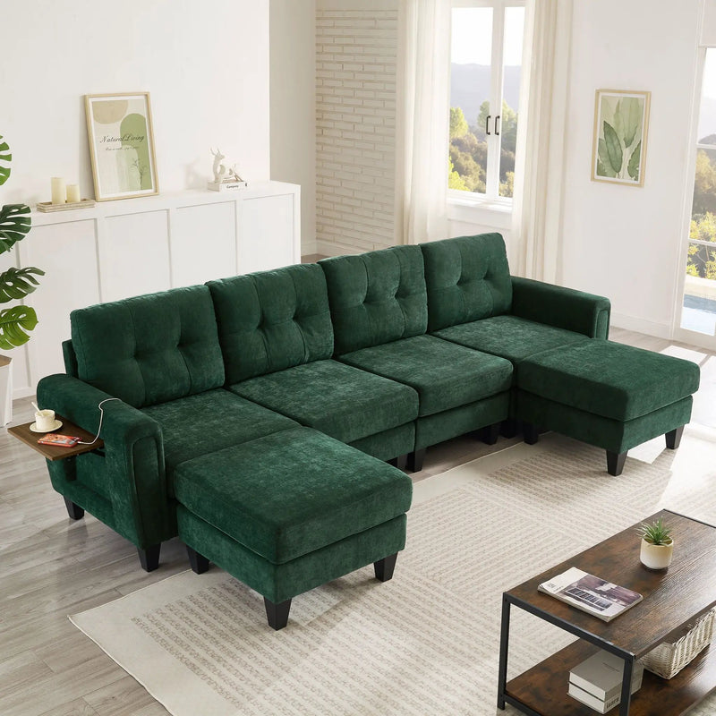 Modular Sectional Sofa With Movable Ottomans, USB Ports & Side Tables by Unique Piece Furniture
