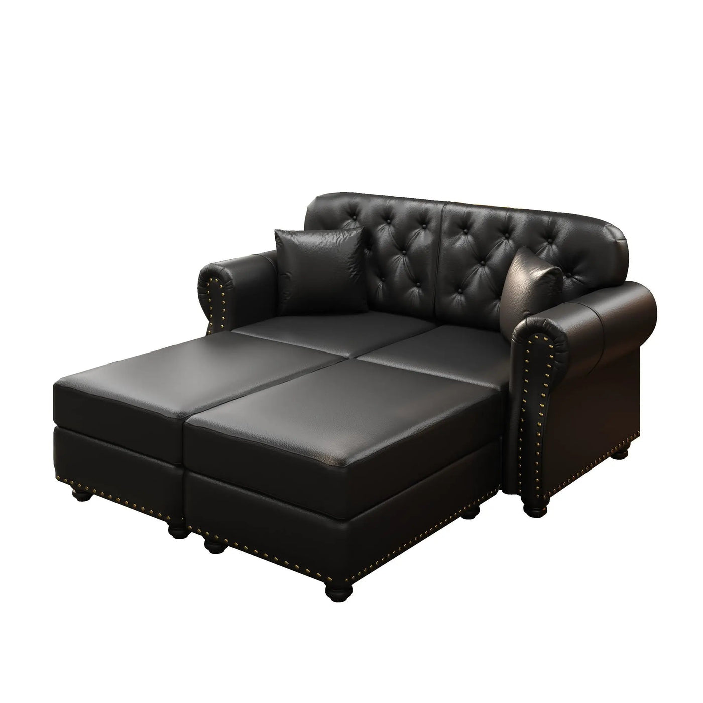 Upholstered Sofa With Nailhead Trim, Rolled Armrests With Ottoman by HouseOfZazla